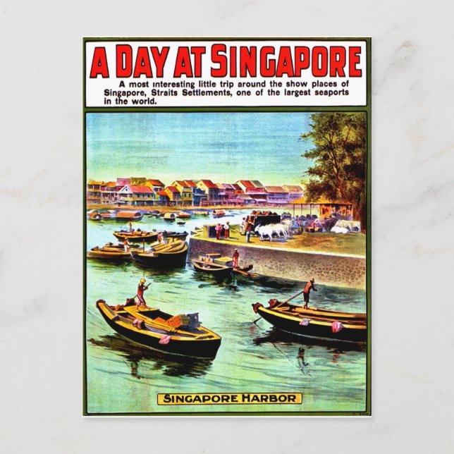 Carte Postale Bateaux à voile au port de Singapour, voyage vinta (Devant)