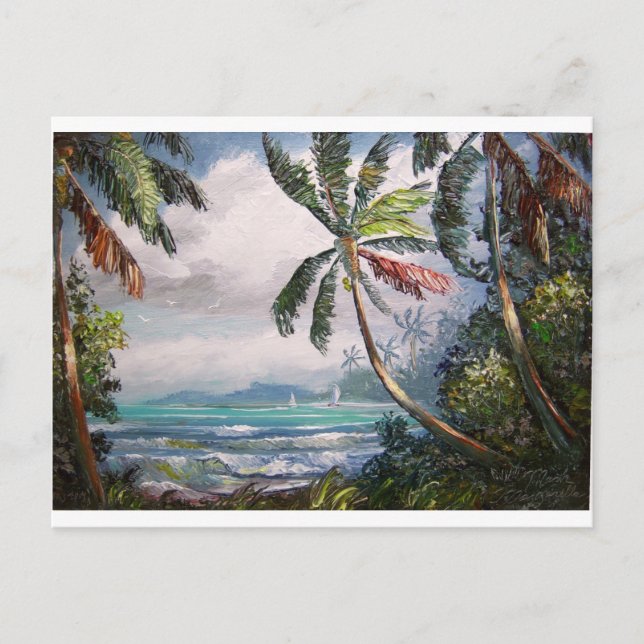 Carte Postale Bateaux à voile dans la baie (Devant)