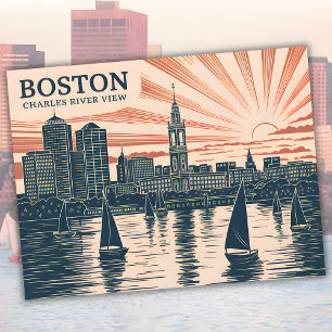 Carte Postale Bateaux à voile de la rivière Charles à Boston Sky