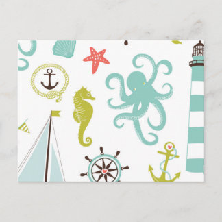 Carte Postale Bateaux à voile et Motif Sea Life