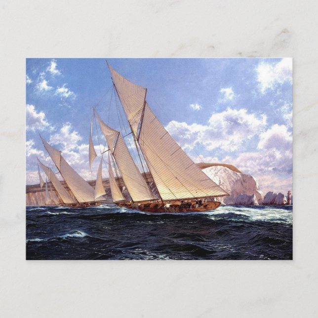 Carte Postale Bateaux de course aux Aiguilles, île de Wight (Devant)