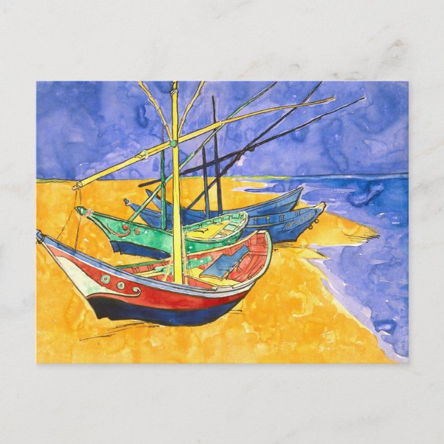 Carte Postale Bateaux De Pêche Plage Saintes-Maries Van Gogh Fin (Devant)