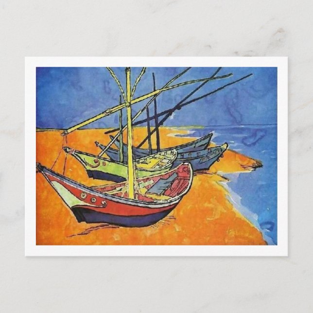 Carte Postale Bateaux de pêche sur la plage Van Gogh Art (Devant)