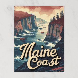 Carte Postale Bateaux et falaises de la côte vintage du Maine