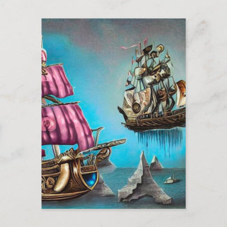 Carte Postale Bateaux flottants Surreal Steampunk & Voiles roses