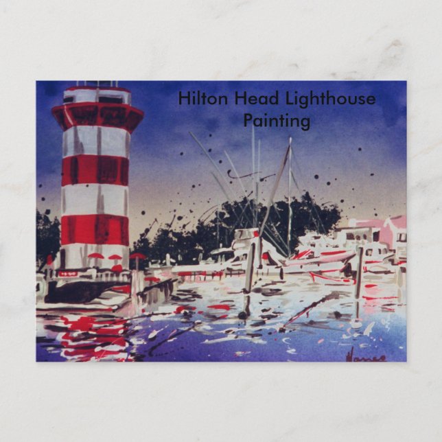 Carte Postale Bateaux phare aquarelle colorés peints (Devant)
