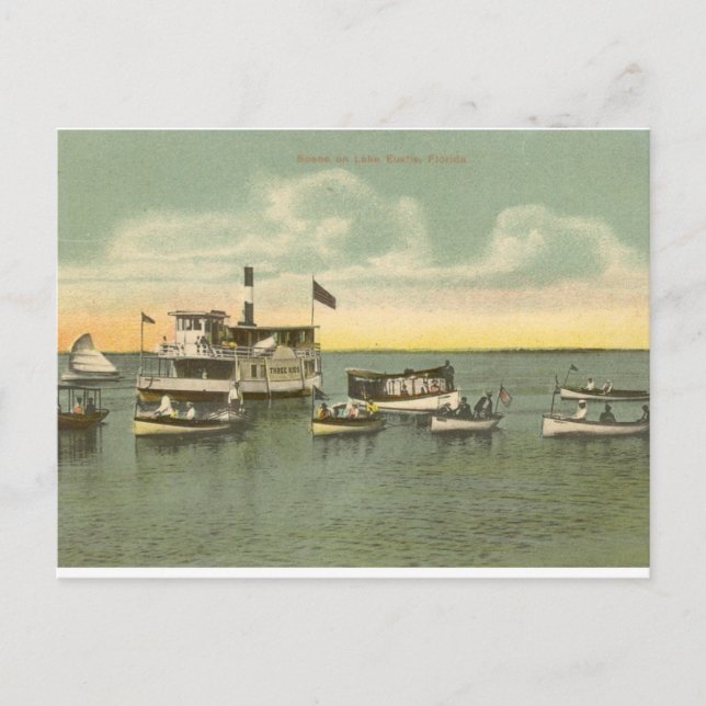 Carte Postale Bateaux sur le lac Eustis, Floride - 1910 (Devant)