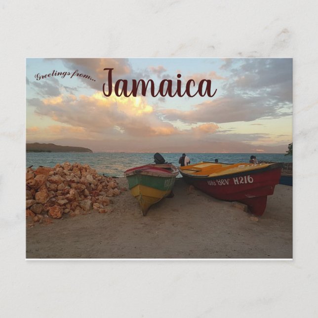 Carte Postale Bateaux sur une plage en Jamaïque (Devant)