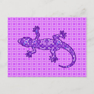 Carte Postale Batik Tribal Gecko - violet et améthyste violet