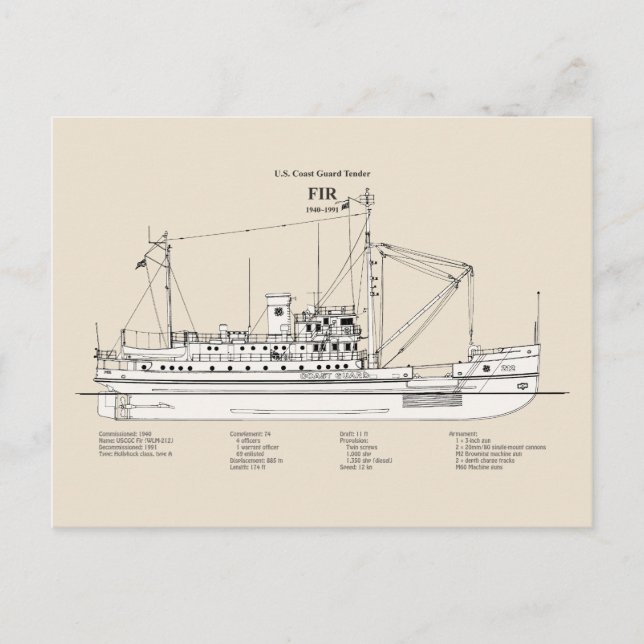 Carte Postale Bâtiment de soutien USCG Fir wlm-212 - SBD (Devant)
