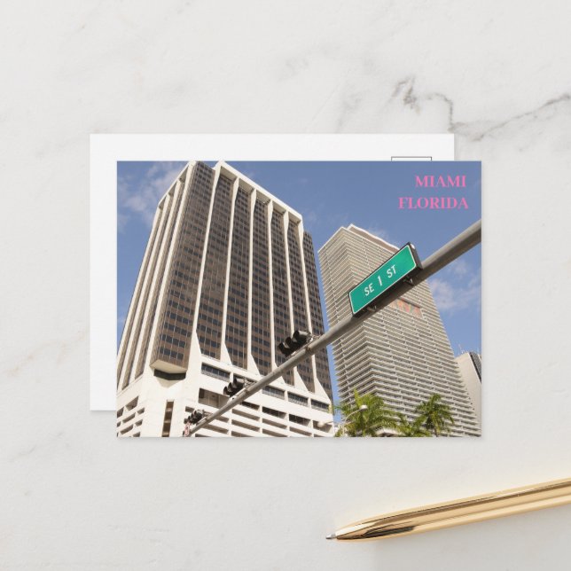 Carte Postale Bâtiments blancs palmiers Miami Floride voyage (Devant/Arrière en situation)