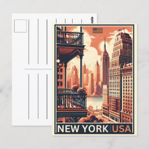 Carte Postale Bâtiments de New York Vue Vintage sur le balcon