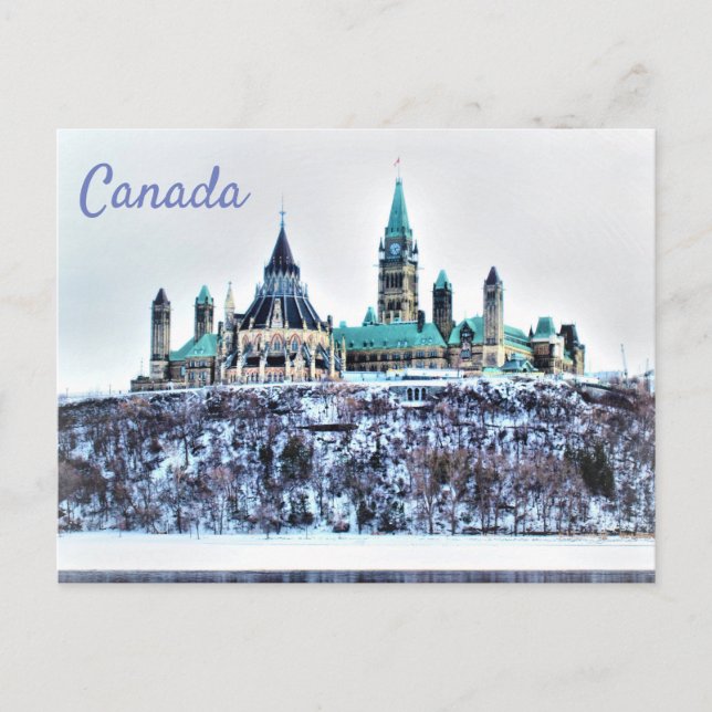 Carte Postale Bâtiments du Parlement du Canada Neige Rivière Ott (Devant)