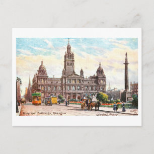 Carte Postale Bâtiments municipaux anciens à Glasgow, Écosse