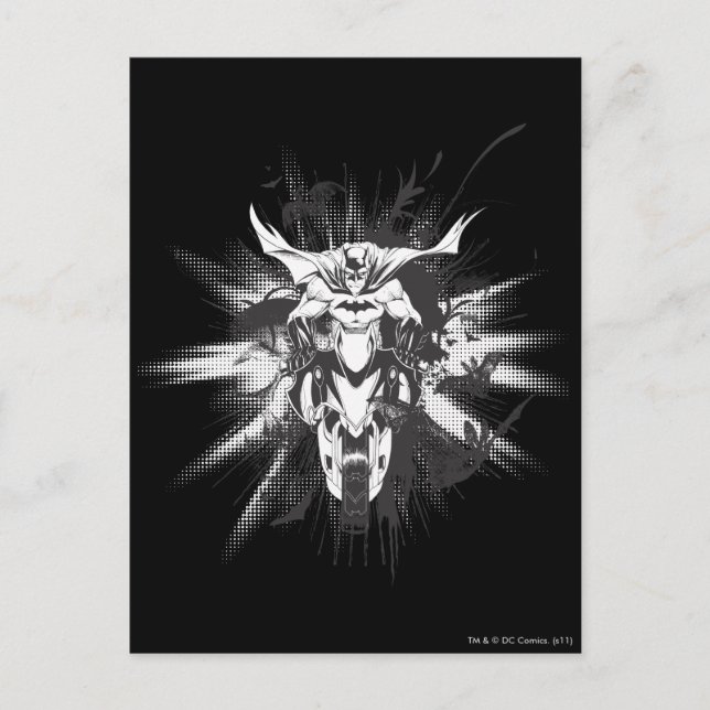 Carte Postale Batman à vélo avec chauves-souris (Devant)