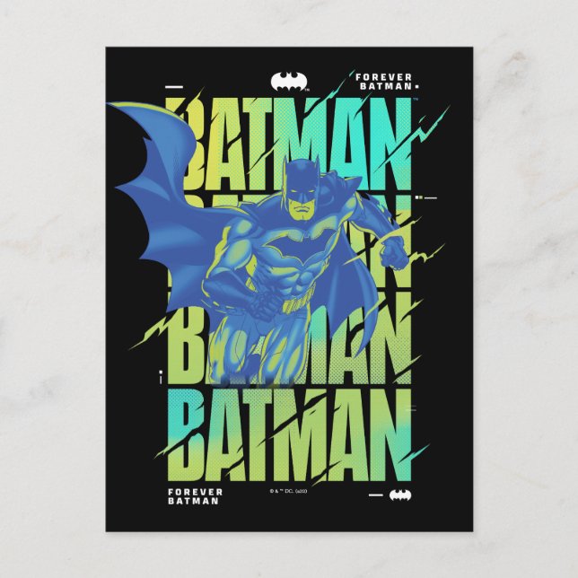 Carte Postale Batman Électrique Qui Traverse La Typographie (Devant)