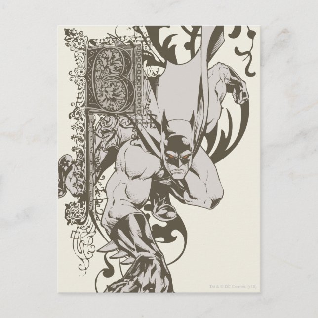 Carte Postale Batman et lettre décorée B (Devant)
