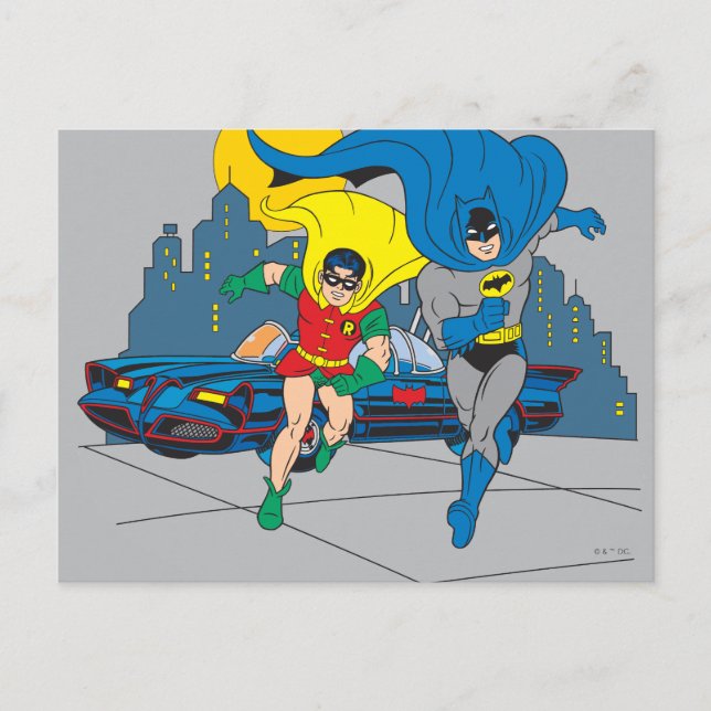 Carte Postale Batman Et Robin En Course (Devant)