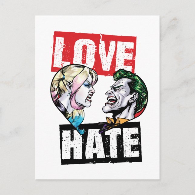 Carte Postale Batman | Harley Quinn et Joker Love/Hate (Devant)