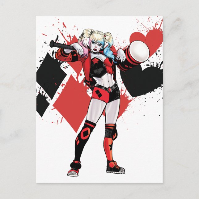 Carte Postale Batman | Harley Quinn Hearts & Diamonds Splatter (Devant)