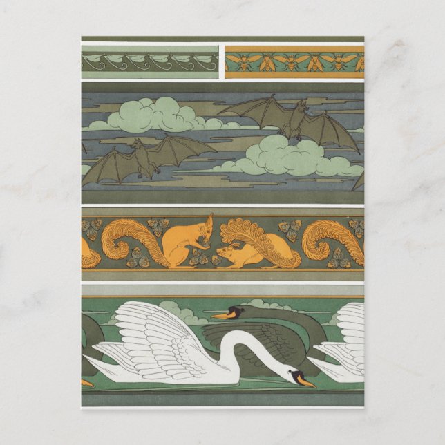 Carte Postale Bats écureuils Swans Faune Vintage Nature art (Devant)