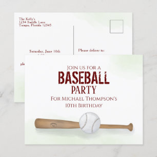 Carte Postale Batte de baseball à l'aquarelle pour un anniversai