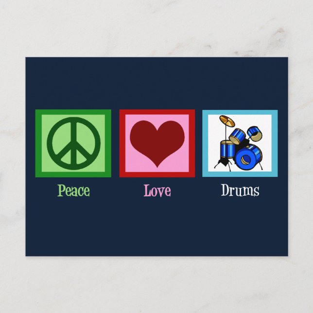 Carte Postale Batterie Peace Love Cool Drum Set Band (Devant)