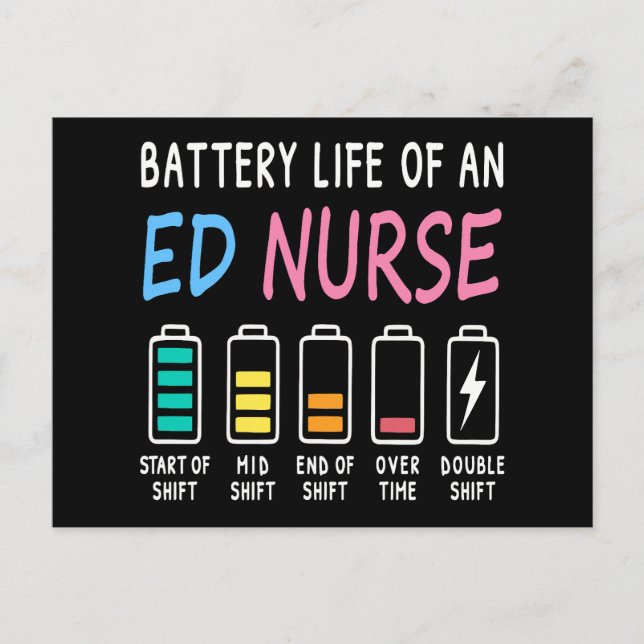 Carte Postale Battery life of an ED nurse levels humor (Devant)