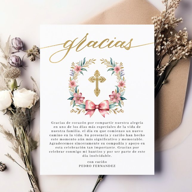 Carte Postale Bautizo Pink & Gold Merci espagnol  (Créateur téléchargé)