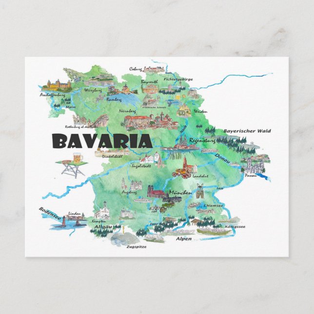 Carte Postale Bavière, Allemagne, Voyage illustré (Devant)