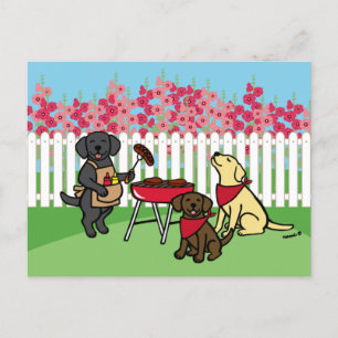 Carte Postale BBQ Party Labradors Hollyhock Fleurs