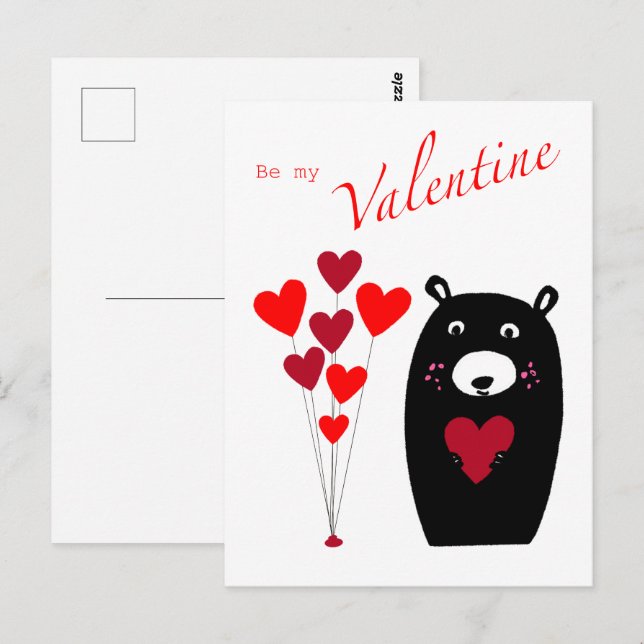 Carte postale "Be my Valentine" Bear (Devant / Derrière)