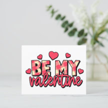 Carte Postale Be My Valentine Plaid Text