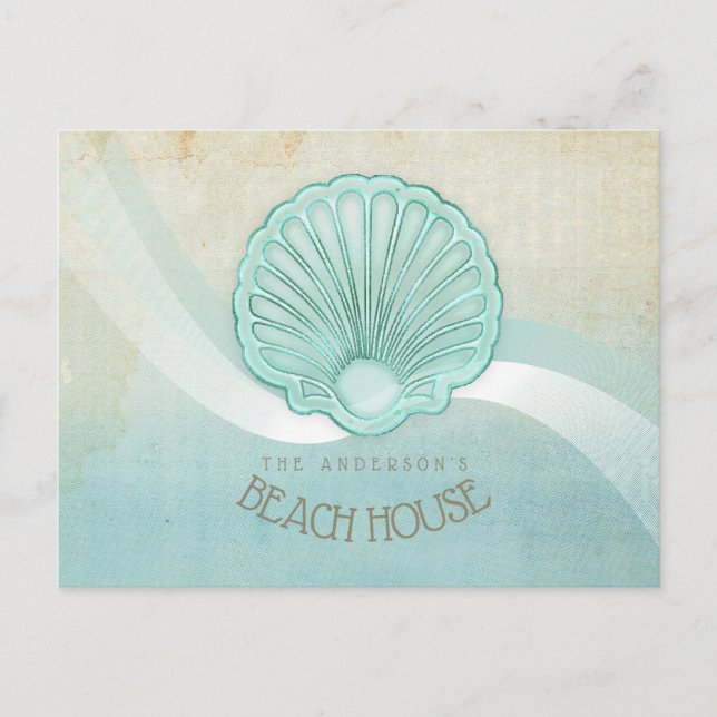 Carte Postale Beach House Clam Shell Aqua Blue ID623 (Devant)