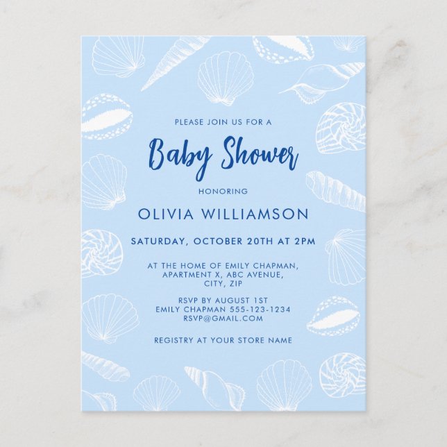 Carte Postale Beach Ocean Sea Shells Boy Baby shower (Devant)