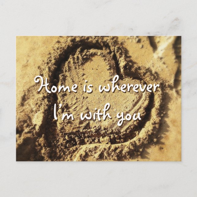 Carte Postale Beach Sand Heart Home Est Avec Vous Citation Scrip (Devant)