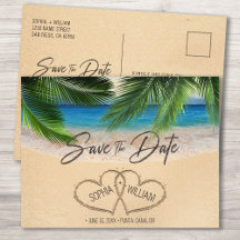 Beach Sand Hearts Palm Enregistrer la date Annonce