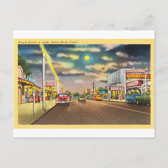Carte Postale Beach Street à la nuit à Savin Rock, CT (Devant)
