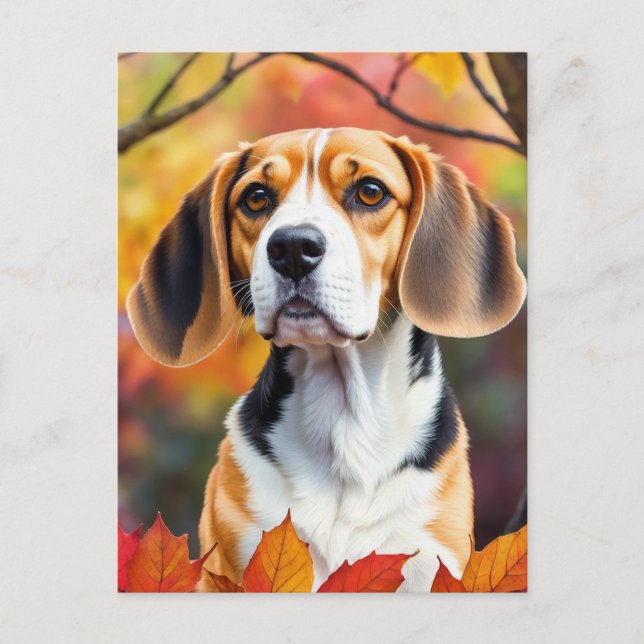 Carte Postale Beagle Avec Feuilles Automnes Art Automne (Devant)