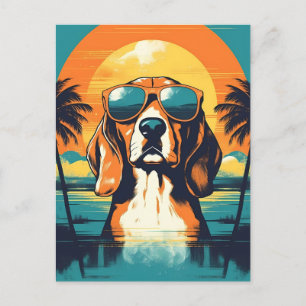 Carte Postale Beagle avec lunettes de soleil sur une plage tropi