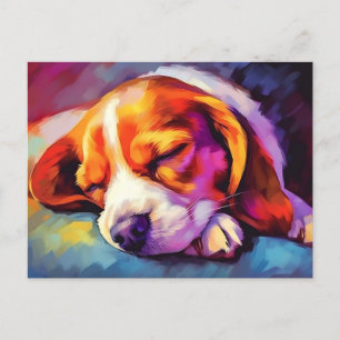 Carte Postale Beagle coloré Puppy dormir
