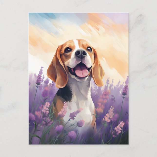 Carte Postale Beagle dans le champ Lavender (Devant)