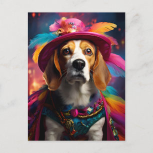 Carte Postale Beagle dans un Casquette plumé