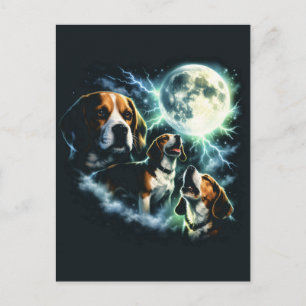 Carte Postale Beagle hurlant à la Lune – Chien de Chasse Nuit