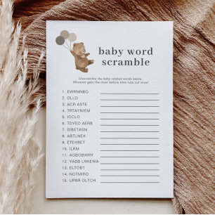 Carte Postale Bear 3 Ballons Brown - Bébé Word Scramble Jeu