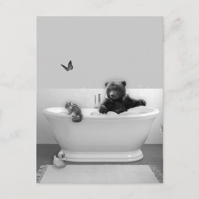 Carte Postale Bear Cub dans Baignoire Bain à bulles (Devant)