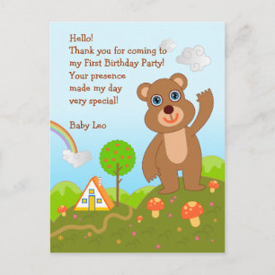 Carte Postale Bear First Birthday Merci note