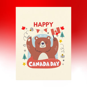 Carte Postale Bear mignonne avec drapeau canadien Bonne fête du 
