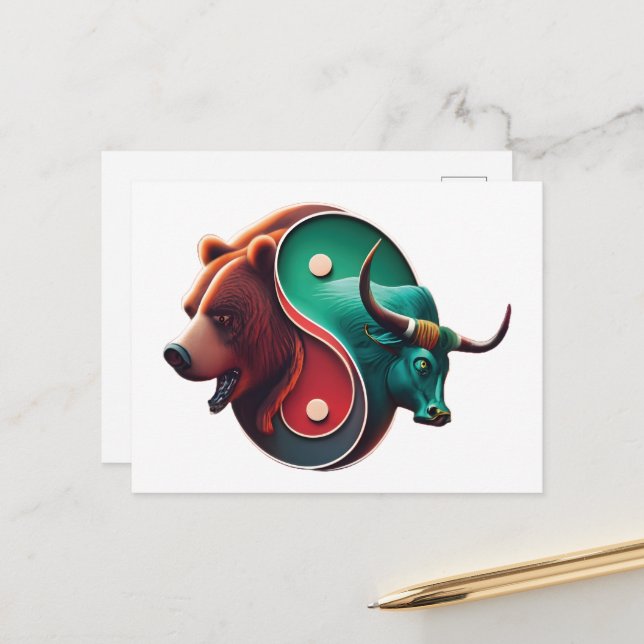 Carte Postale Bear vs Bull Trading (Devant/Arrière en situation)