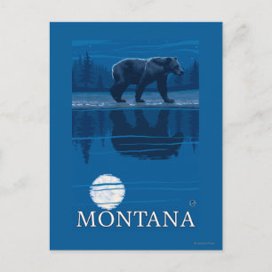Carte Postale Bear Walking in Moonlight Vintage voyage